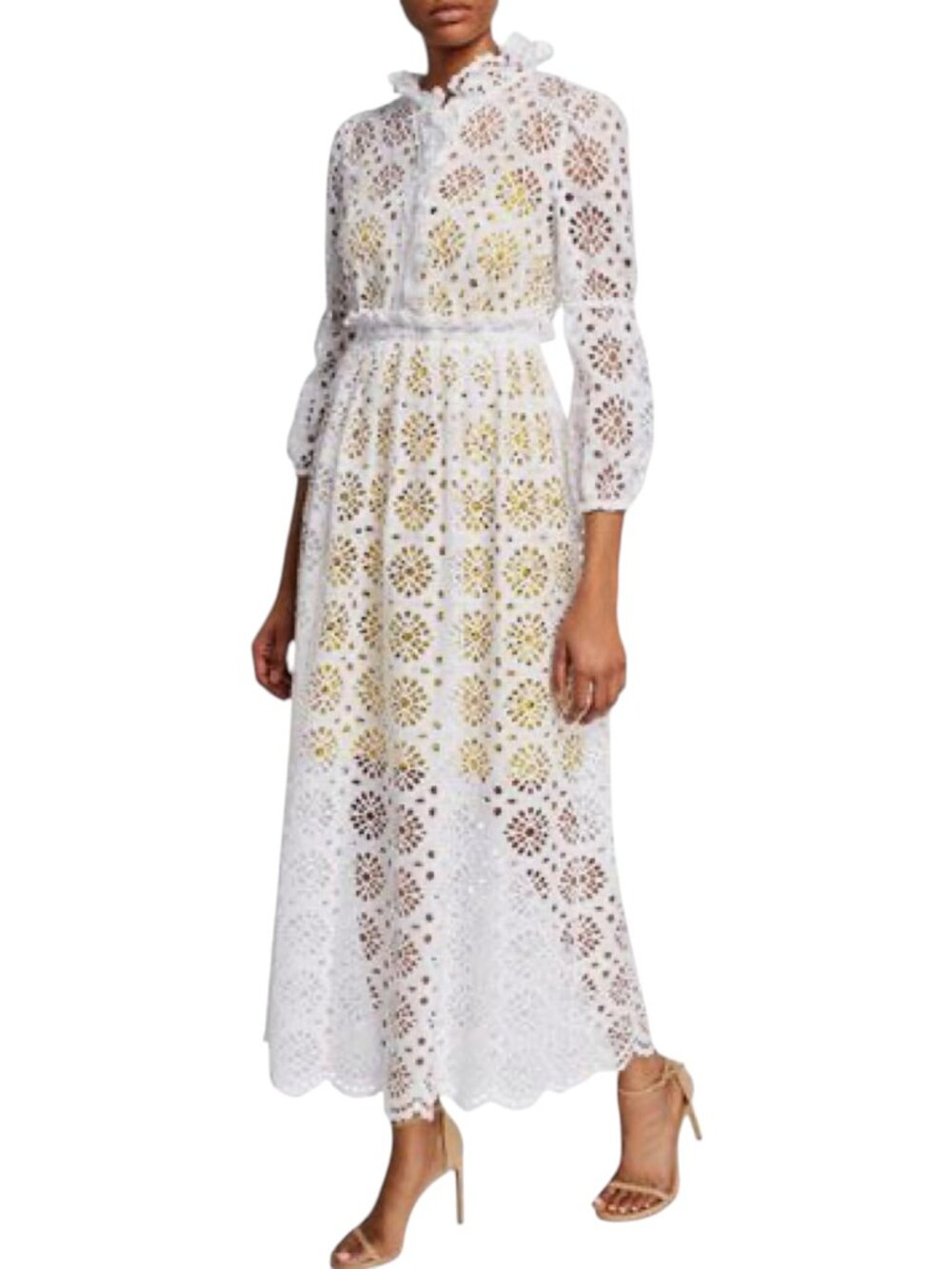 Diane von Furstenberg New Leandra White Eyelet Embroidery Midi Dress Size 4 - Picture 6 of 12